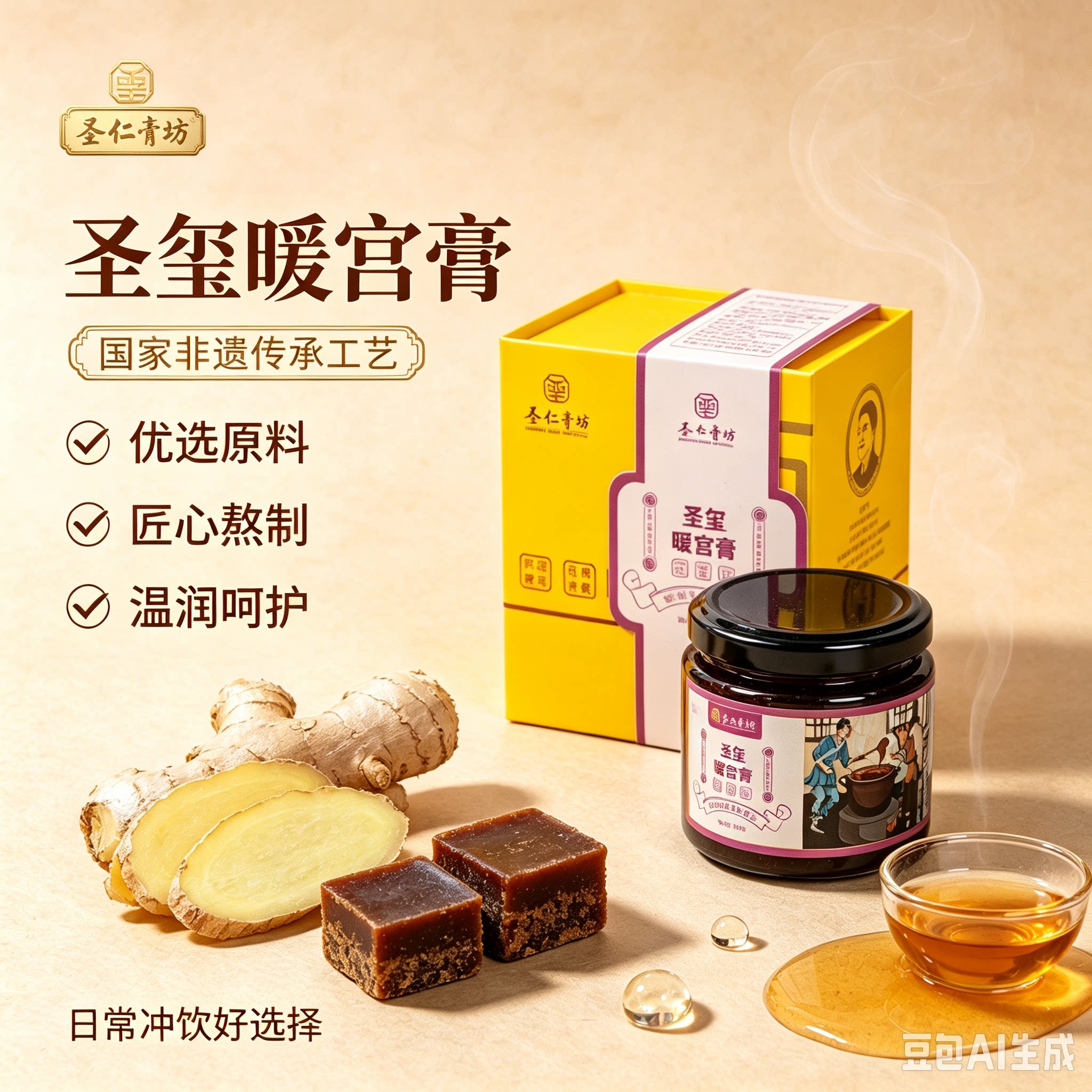 圣仁膏坊圣玺暖宫膏方大姨妈膏滋女性呵护生姜红糖食补非遗养生膏