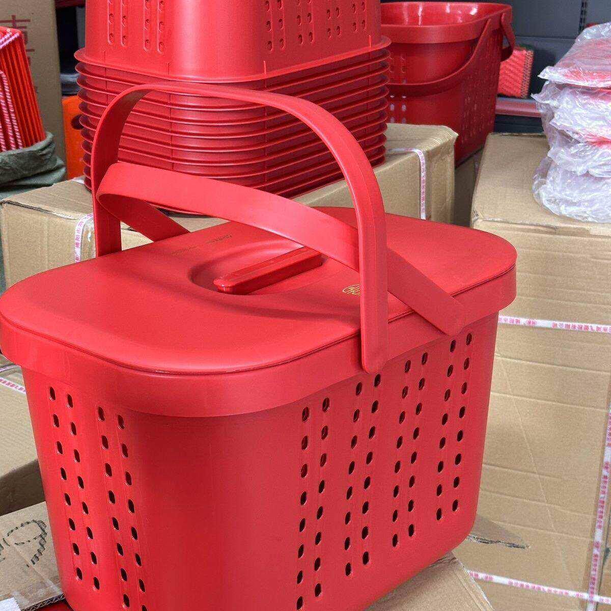 潮汕拜老爷家用超市篮子喜庆手提双层多功能加厚带盖子提篮购物篮