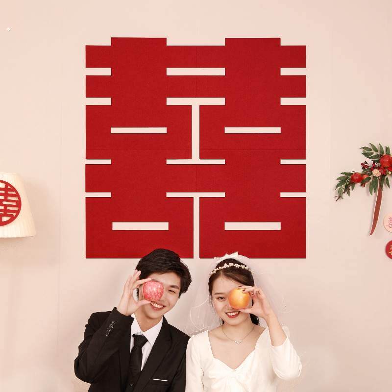 结婚门口喜字贴大门上的喜特大号红双喜贴纸拍照道具背景囍字布置