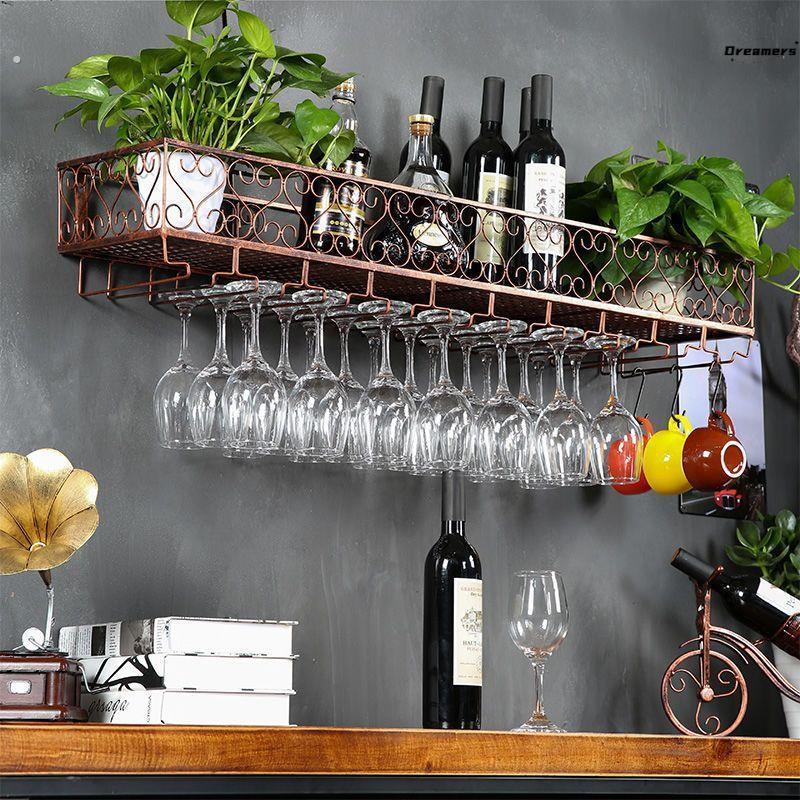 。酒水展示柜挂墙酒杯架悬挂高脚杯架创意红酒杯架倒挂餐厅铁艺置