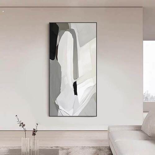 玄关装饰画现代简约挂画轻奢档高级感黑白入户正对大门过道壁画