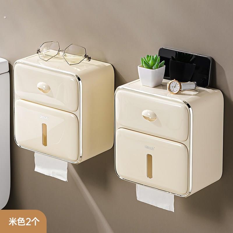厕所纸巾盒免打孔卫生纸置物架浴室卷纸抽纸盒壁挂式卫生间厕纸盒