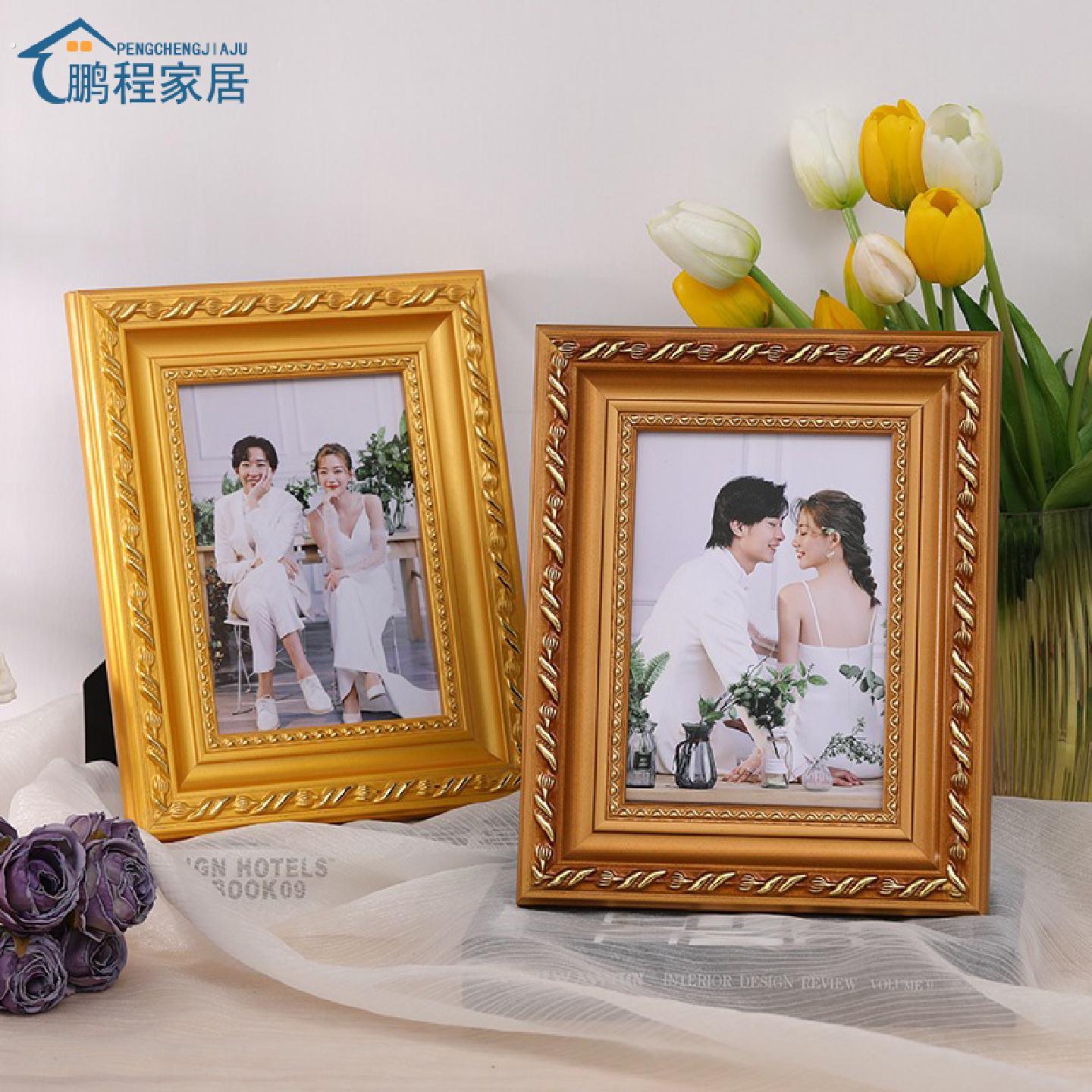 欧式实木婚纱照相框摆台打印加冲洗挂墙定制67810寸卧室高级感