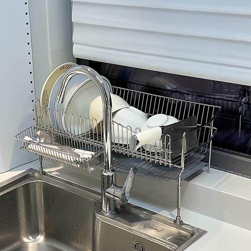 厨房沥水架家用不锈钢可增高窗台台面多功能置物架餐具收纳沥水架