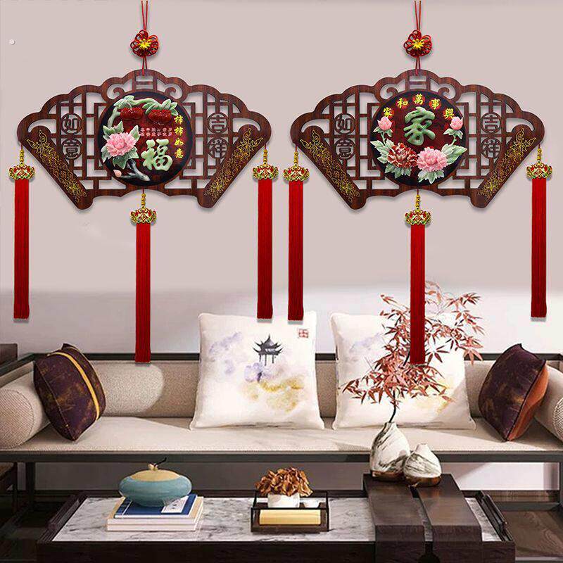 客厅装饰画民族风新年喜庆挂件电视背景墙玉雕壁画春节高档中国结