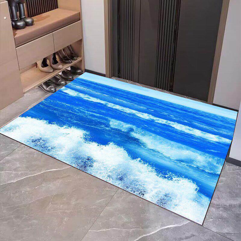 进门玄关蓝色海洋沙滩大海风格地垫入户卫生间吸水防滑门口地毯