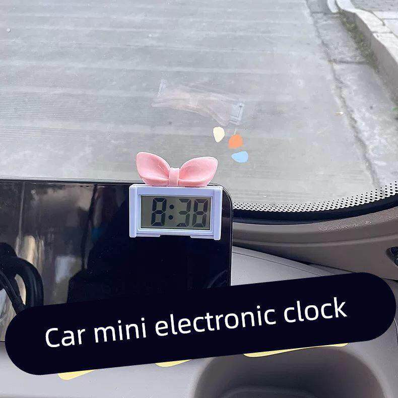 电动三轮车载蝴蝶结迷你电子表时钟数显大数字简约可爱少女小摆件