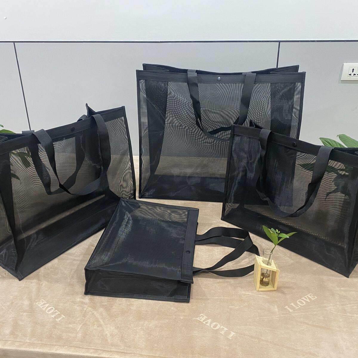 大容量网纱手提袋超市外出折叠沙滩购物袋透明商场收纳化妆师单肩