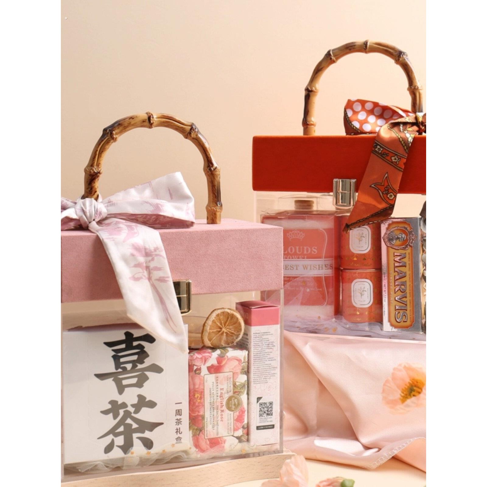 伴手礼女伴娘礼盒结婚喜茶竹节手提亚克力透明礼盒女生生日礼物盒