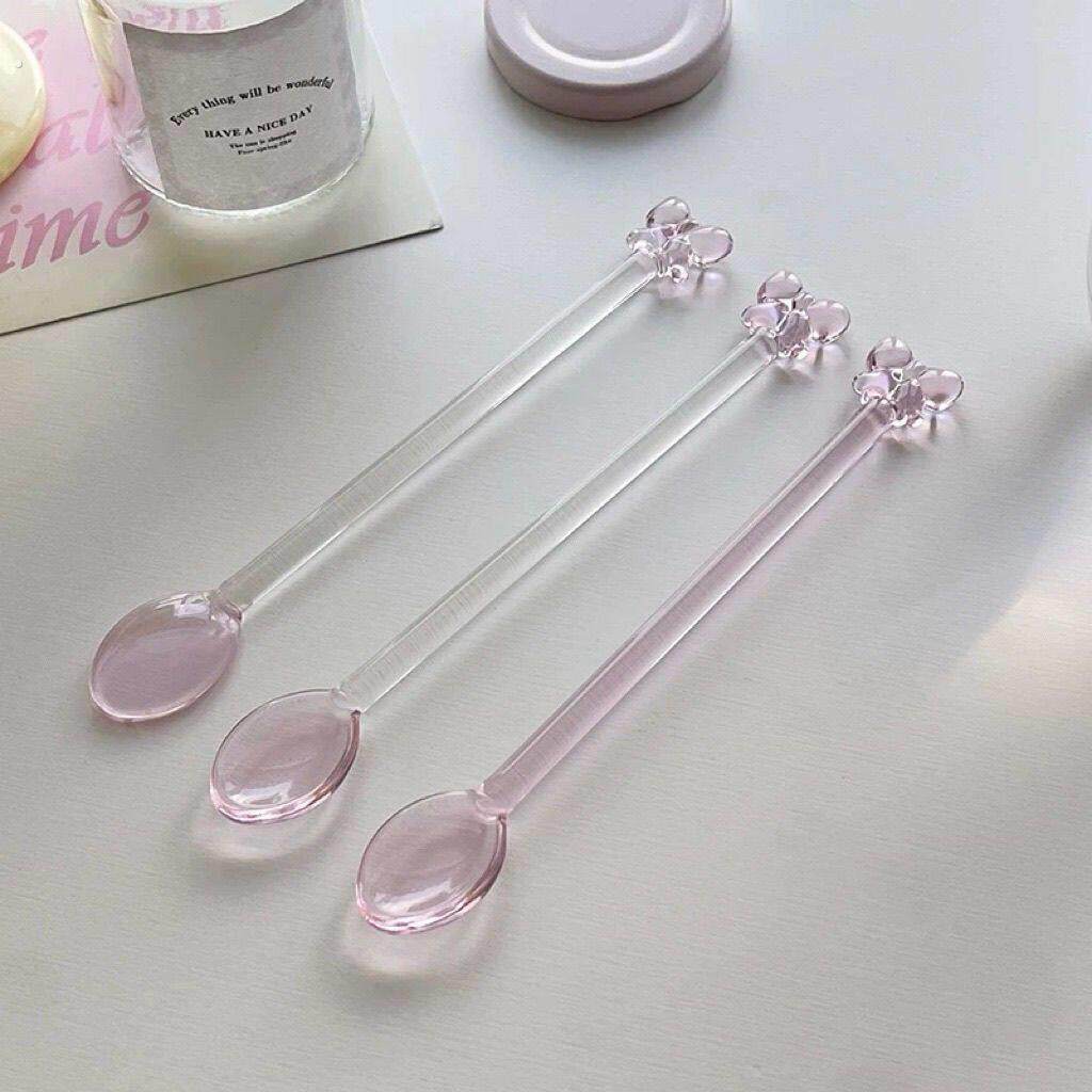 高硼硅蝴蝶结玻璃勺子咖啡可爱蝴蝶结彩色透明调羹创意长柄搅拌棒