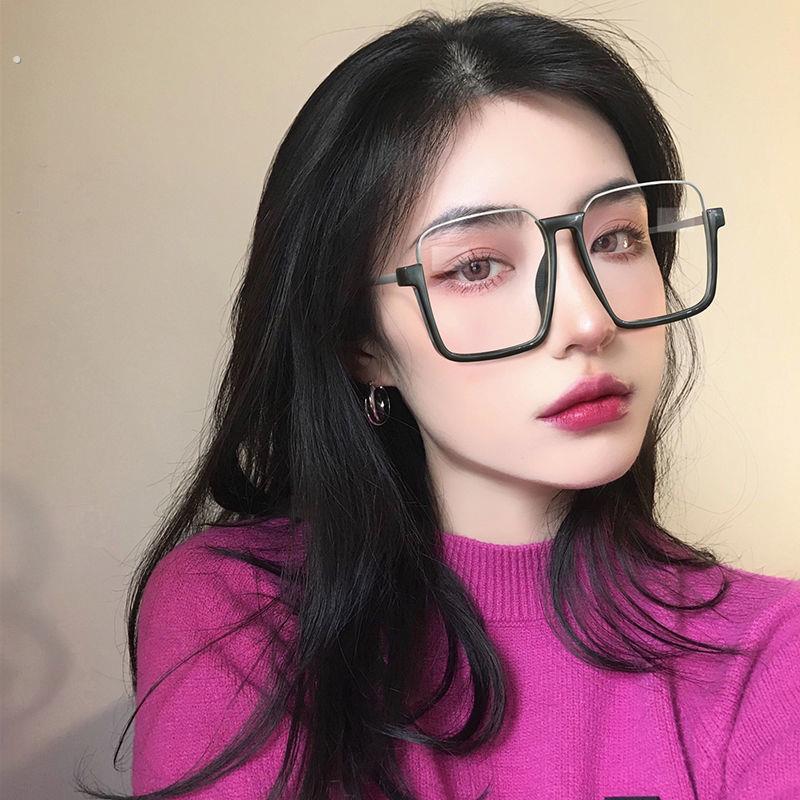 大框眼镜女配近视显瘦平光镜网红下半框眼镜防蓝光素颜神器眼镜框
