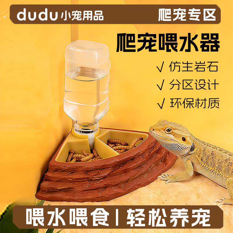 爬宠自动喂水喂食器鬃狮蜥守宫食盆造景仿真岩石三角喂食喂水器