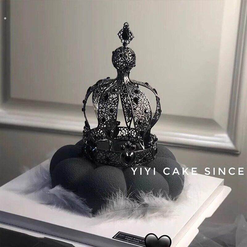 欧式巴洛克皇冠蛋糕装饰国王复古城堡黑色头饰欧美生日烘焙摆件