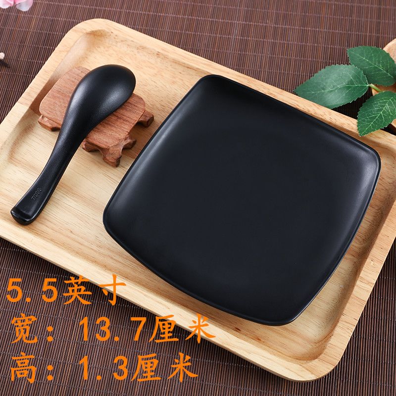 10个装密胺瓷餐具火锅碟牛排水果炒饭炒面平盘黑色磨砂正方盘子