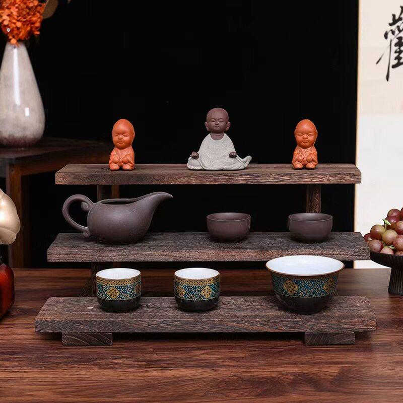 实木中式茶杯架置物架桌面阶梯展示架茶具茶壶收纳层架博古架摆放