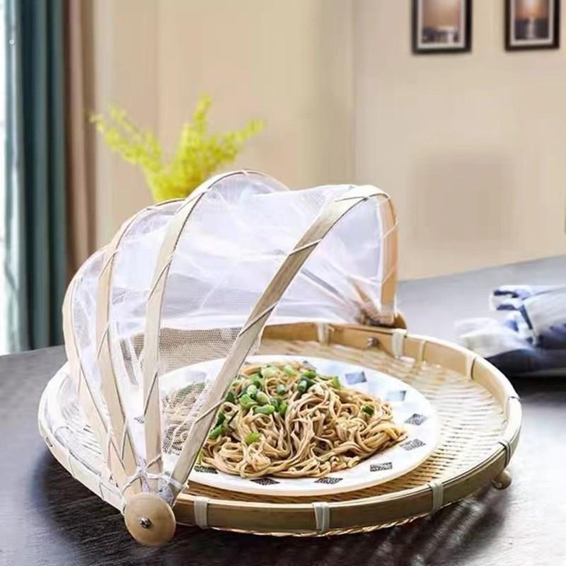 竹篮竹编织品馒头筐农家竹簸箕家用晾晒篮竹编防蝇防虫网罩篮
