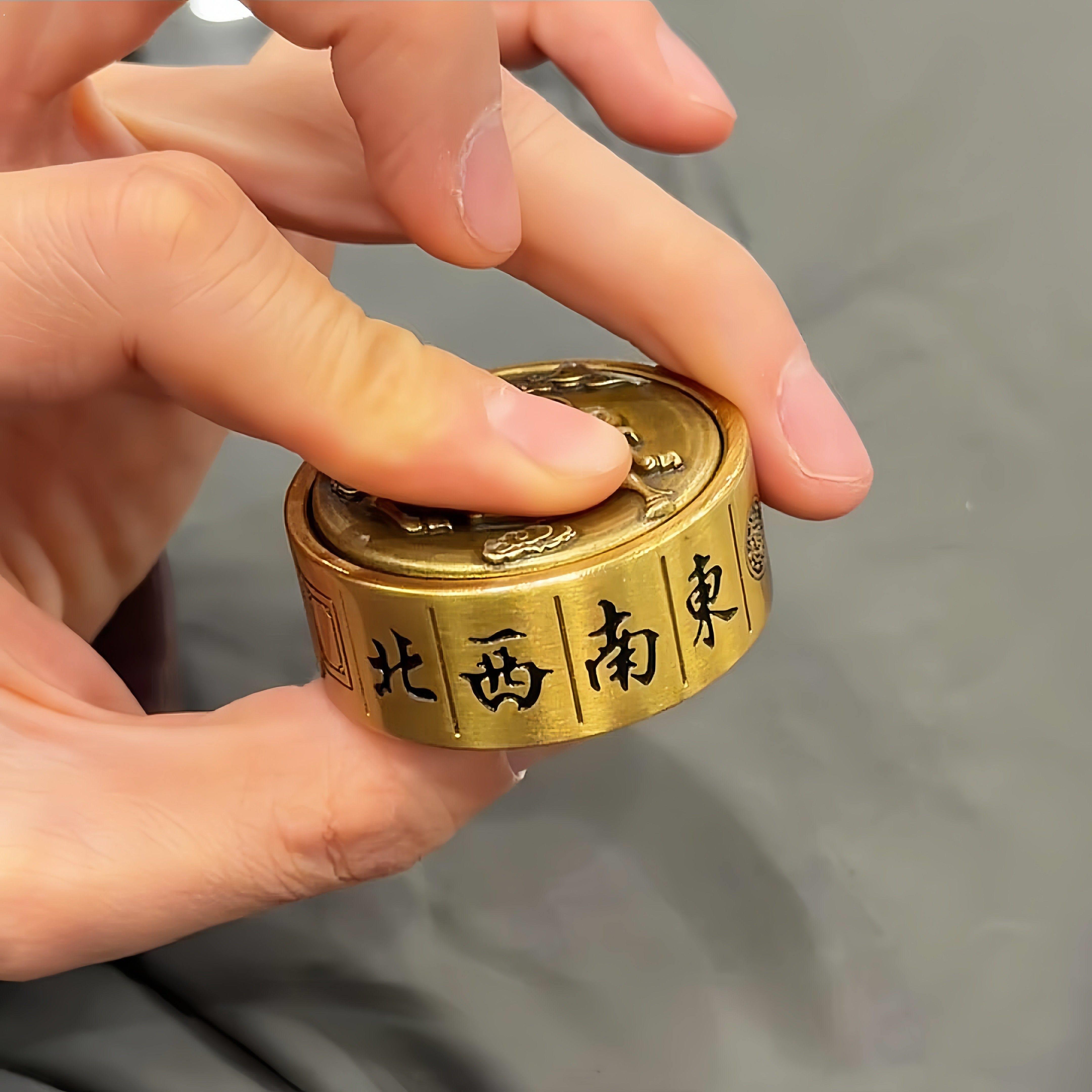 马上胡麻将转运吉祥物解压转转指尖陀螺手把件把把胡黄铜实心摆件