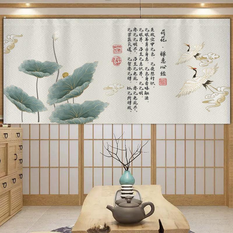 中式风景背景布遮挡挂布隔断帘装饰墙布房间布置背景墙装饰画定制