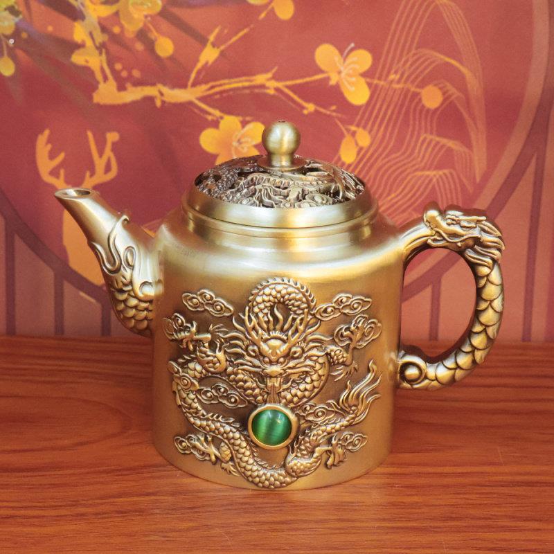 黄铜龙凤茶壶水壶大容量套装泡茶家用酒壶中式高档龙凤壶桌面摆件