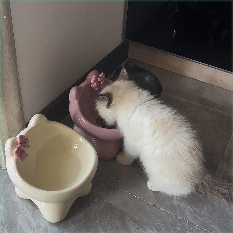 可爱猫碗陶瓷猫食盆喝水猫粮罐头保护颈椎不易打翻防黑下巴宠物碗
