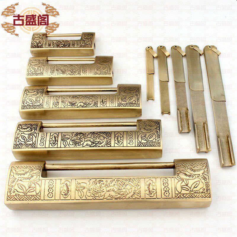 仿古纯铜老式铜锁樟木箱柜子抽屉横开复古小锁头