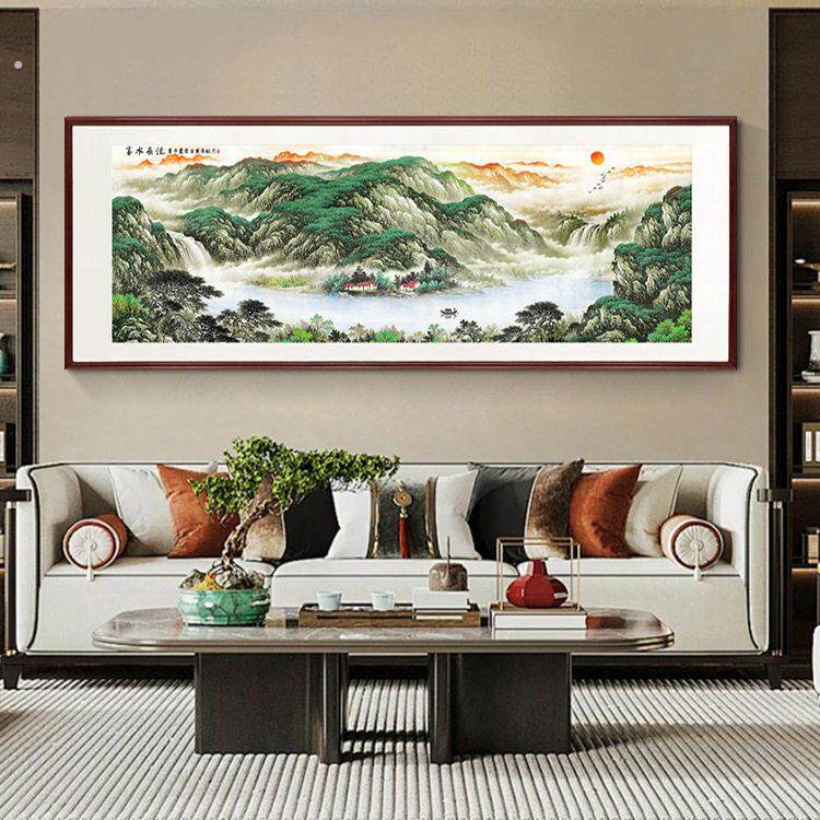 客厅装饰画沙发背景壁画大幅山水国画新中式办公室挂