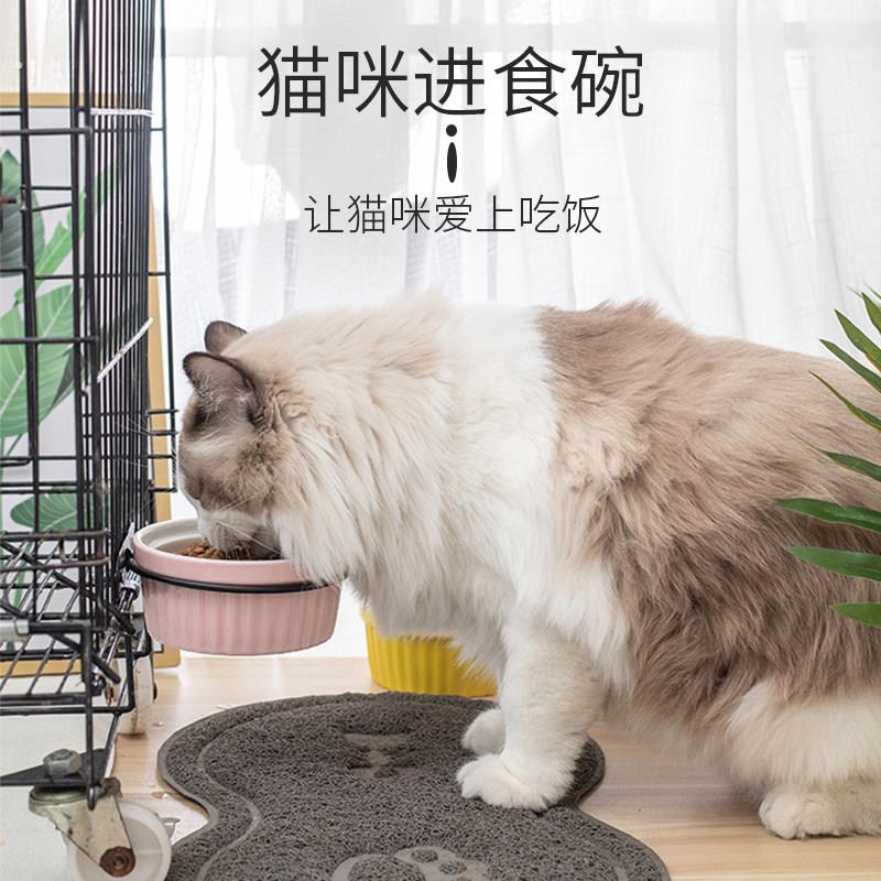 宠物悬挂式猫碗陶瓷猫粮盆食盆固定狗喝水碗防打翻碗架猫笼子挂碗