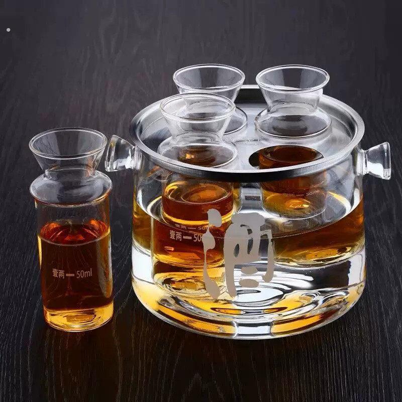 耐高温玻璃黄酒温酒器套装家用酒壶酒杯老式煮酒温酒壶热酒烫酒壶