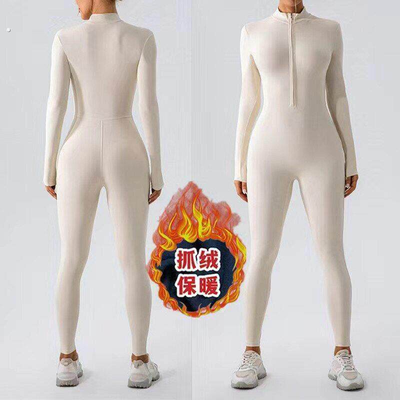连体健身服拉链长袖感瑜伽服连体衣运动健身训练舞蹈紧身连体裤女