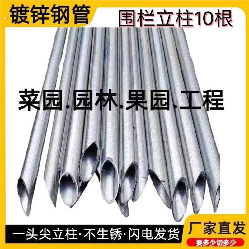 加厚6分镀锌钢管围栏铁丝网立柱铁杆子立柱瓜棚户外防锈尖头插地