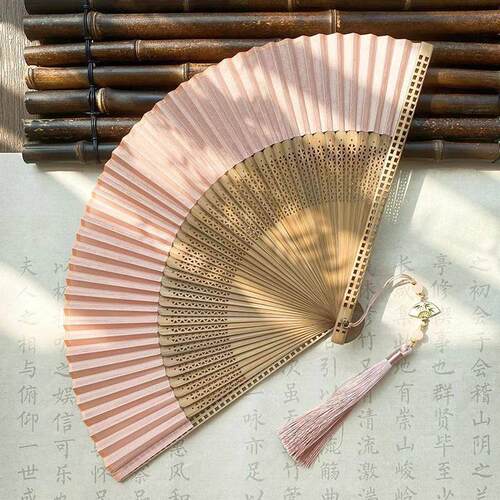 永夜星河寄明月新中式纯色扇子古风折扇便携汉服拍照晨袍扇镂空扇