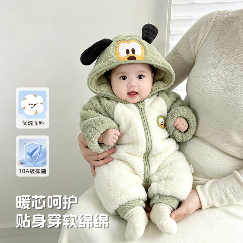 婴儿秋冬加绒保暖连体衣外出服