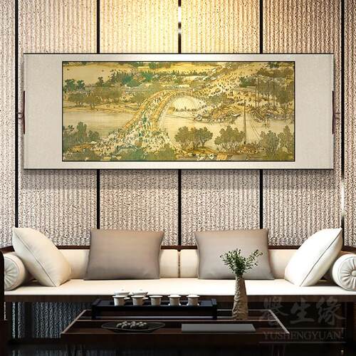 清明上河图中式挂画卷轴客厅沙发背景墙装饰画餐厅书房明清古画