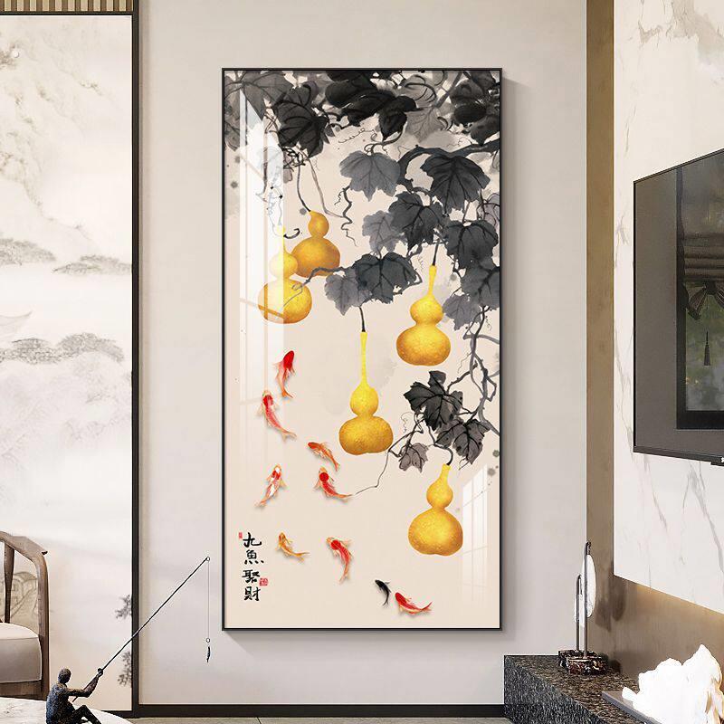 新型墙贴画新中式五福临门玄关装饰画寓意好走廊过道挂画入户进门