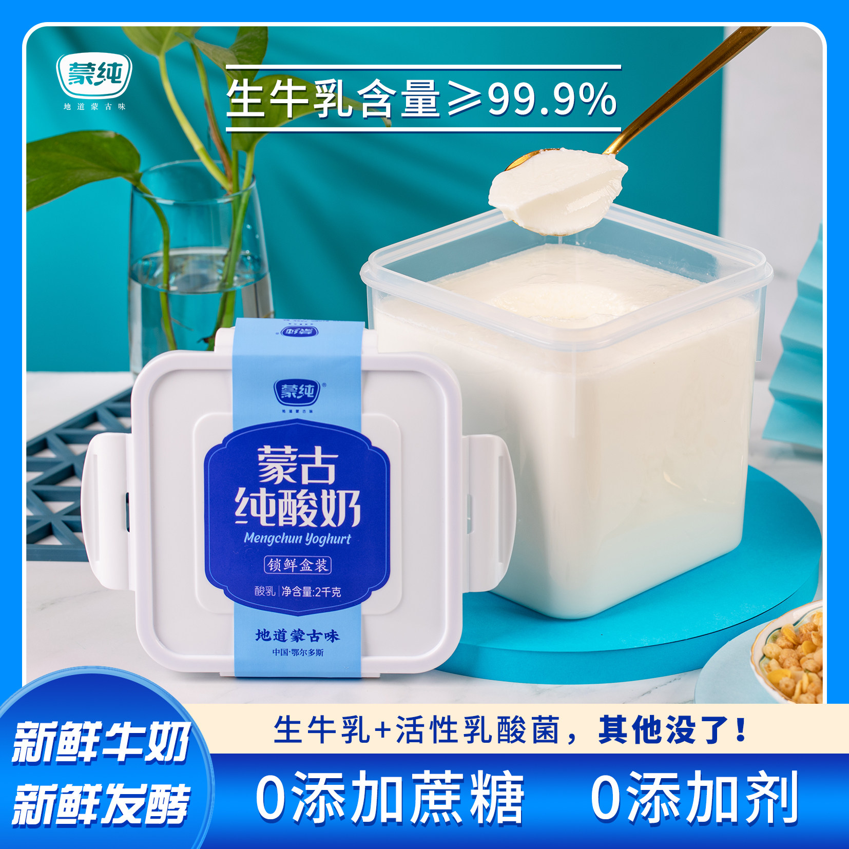 蒙纯蒙古纯酸奶4斤大桶装0添加0蔗糖低温酸奶早餐轻食代餐水果捞