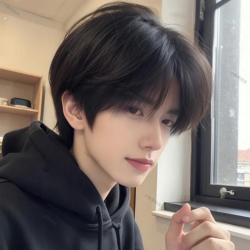 少年感假发男全头套韩系微分碎盖短发自然蓬松男生日常彷真假发套