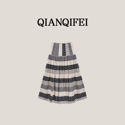 4-7F  新款设计感撞色条纹复古百搭半身裙Q-3068