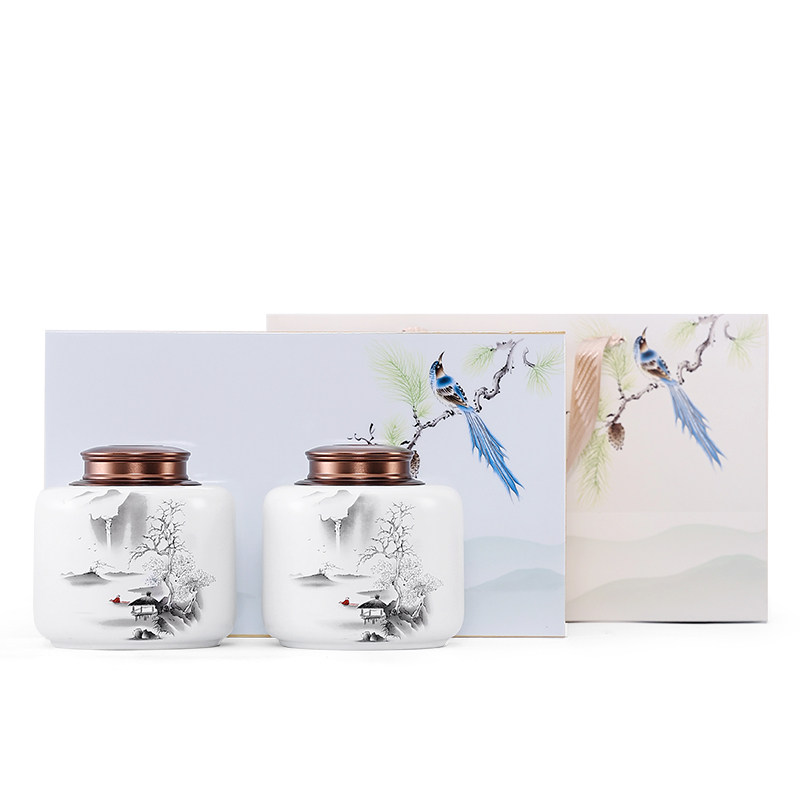 茶叶罐子陶瓷大号密封罐通用半斤双盖吸力存储藏茶罐茶仓防潮家用