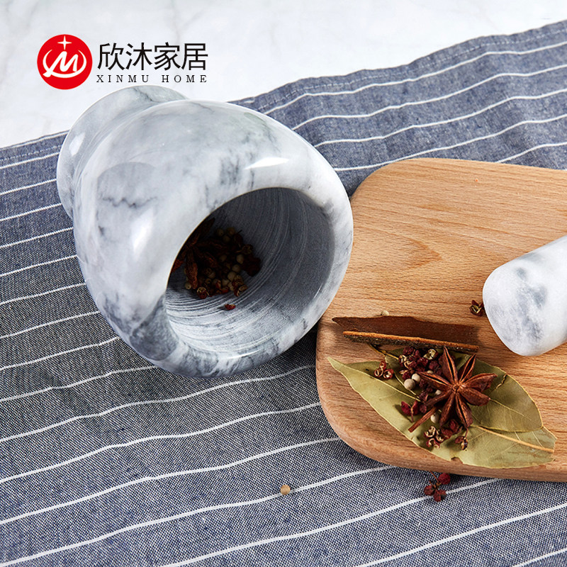 创意大理石捣蒜器老式手动捣药罐小号蒜泥胡椒研磨器厨房家居摆件