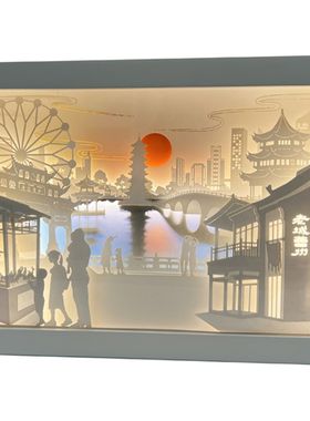 菏泽老城曹州非遗光影纸雕灯画生日礼物立体创意床头夜灯手工摆件
