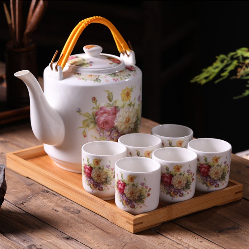 大容量景德镇陶瓷茶具套装家用中式凉水冷水茶壶茶杯中式提梁青花