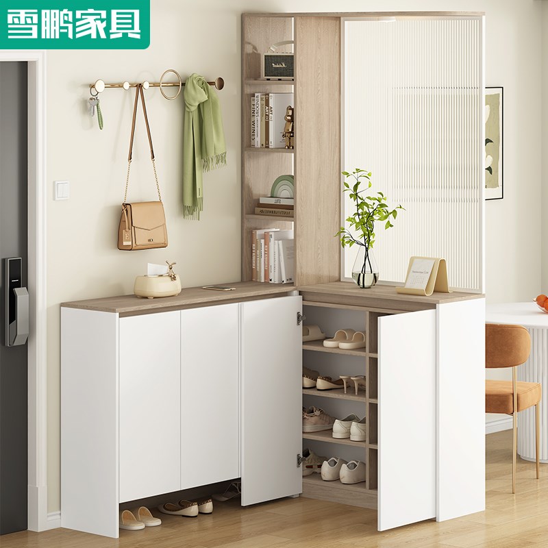 简约客厅屏风隔断柜入户转角L型玄关柜鞋柜一体家用门厅柜6W25