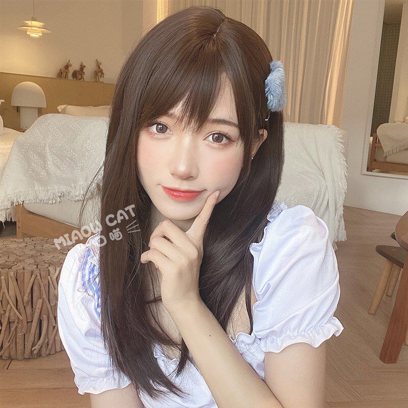 一口喵假发女长发jk日常黑长直自然逼真斜刘海网红Lolita全头套式