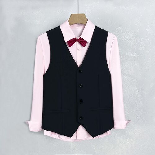 订婚结婚浅灰马甲粉红长袖衬衣两件男套装伴郎服服务员西服小马夹