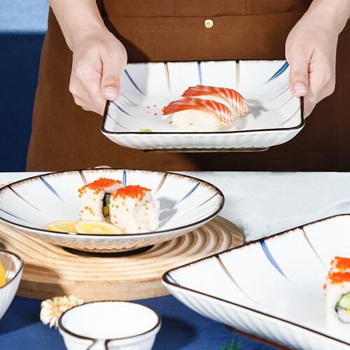晋宝源日式陶瓷餐具套组高级感碗盘碟家用创意陶瓷组合蓝和餐具