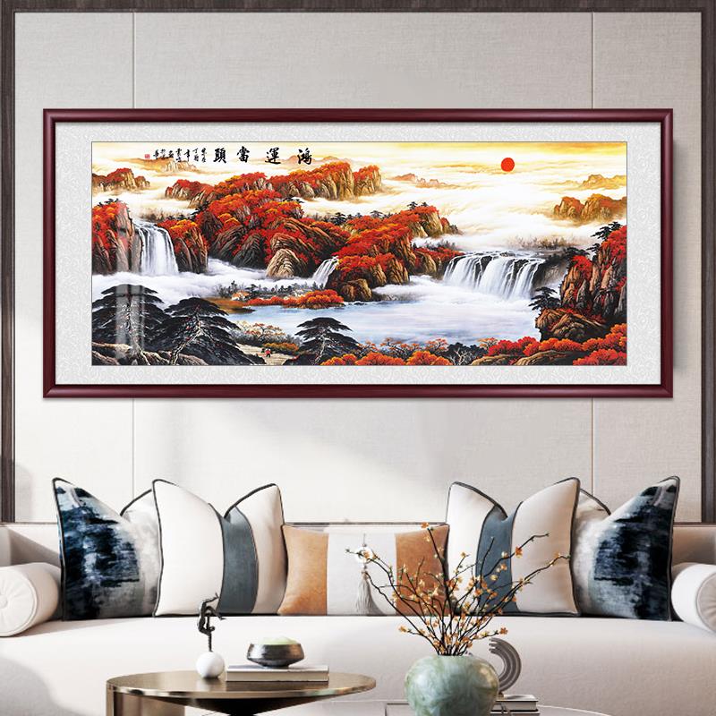 国画山水画办公室挂画客厅装饰画字画靠山图鸿运当头新中式墙壁画