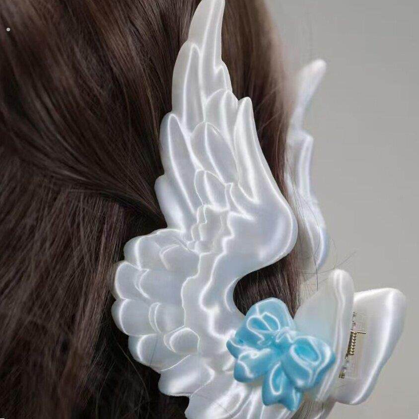 【可爱蝴蝶结天使翅膀】造型发夹甜美少女心白色缎面蝴蝶结发夹