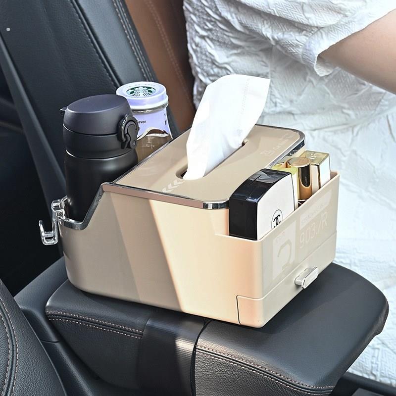 汽车椅背纸巾盒多功能水杯架手机架车载纸巾盒车内便捷纸巾储物盒