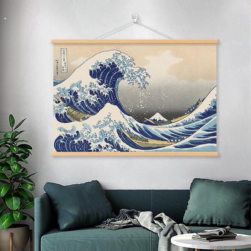 葛饰北斋浮世绘装饰画海浪日式和风神奈川冲浪料理挂布寿司店挂画