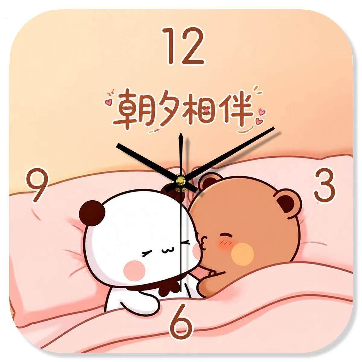 一二布布情侣挂钟卧室方形静音时钟朝夕相伴软萌治愈墙面装饰钟表